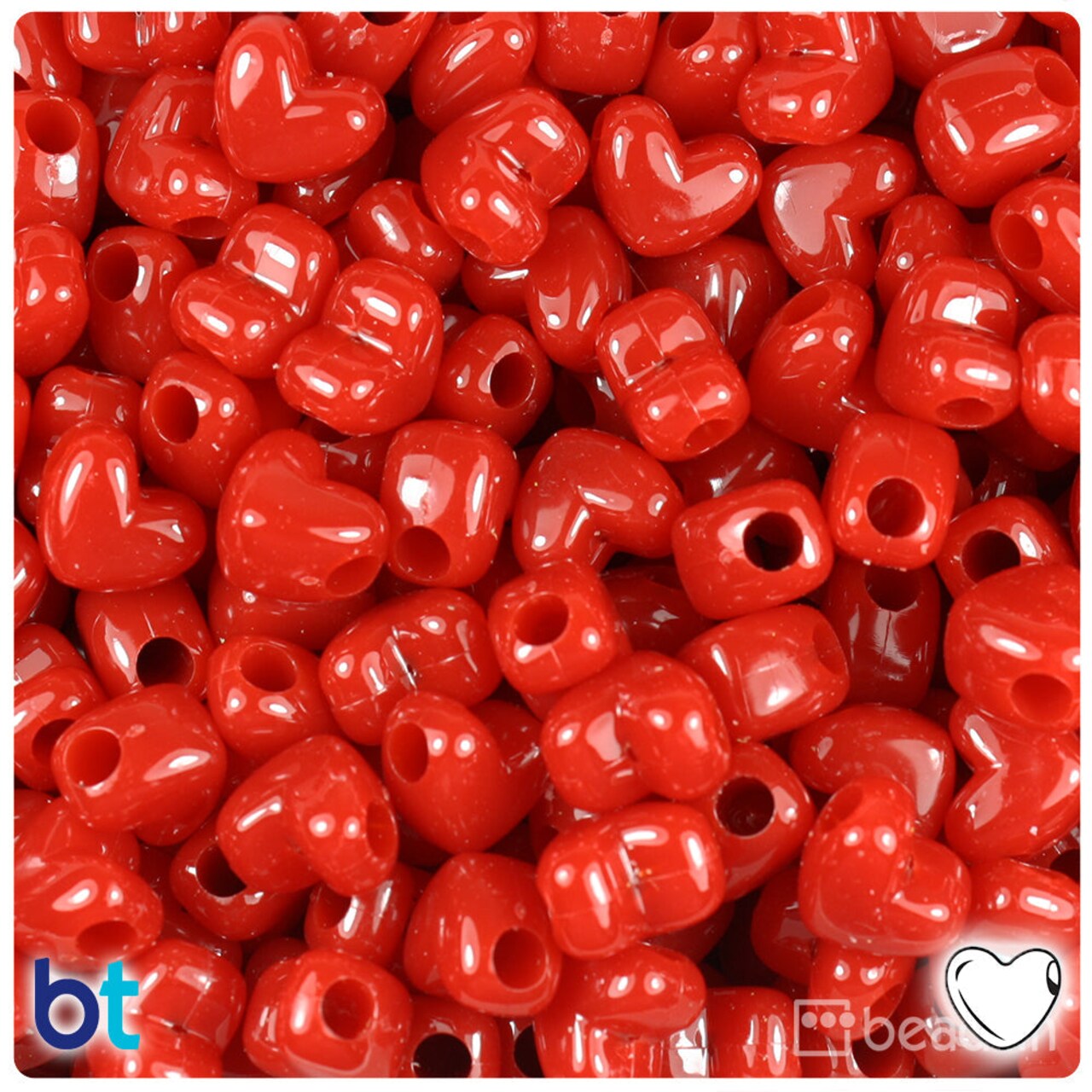 BeadTin Red Opaque 12mm Heart (HH) Plastic Pony Beads (250pcs)